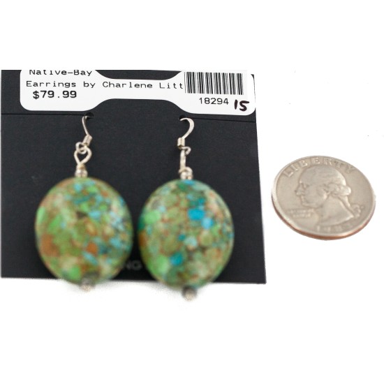 .925 Sterling Silver Hooks Certified Authentic Navajo Composite Turquoise Native American Dangle Earrings 18294-15