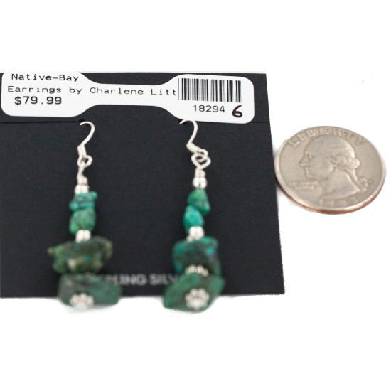 .925 Sterling Silver Hooks Certified Authentic Navajo Natural Turquoise Native American Dangle Earrings 18294-6