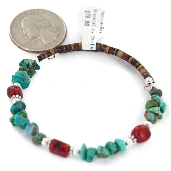 Navajo Certified Authentic Natural Turquoise Coral Heishi Native American Adjustable Wrap Bracelet 18295 Navajo Certified Authentic Natural Turquoise Coral Heishi Native American Adjustable Wrap Bracelet 18295