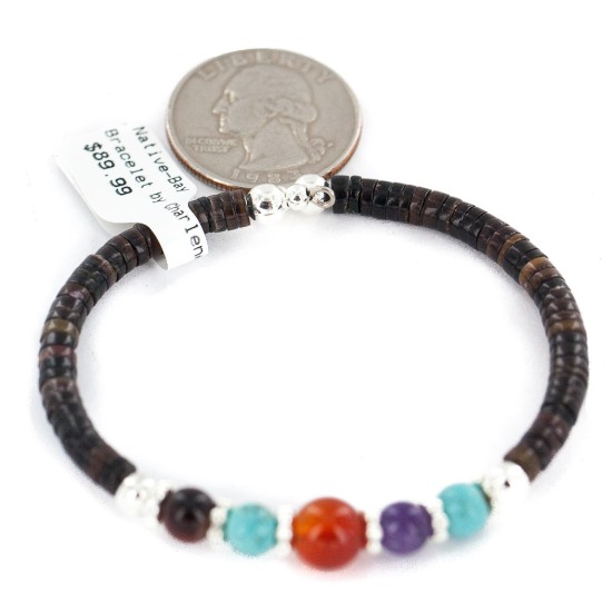 Navajo Certified Authentic Natural Carnelian Tigers Eye Heishi Native American Adjustable Wrap Bracelet 13181-1