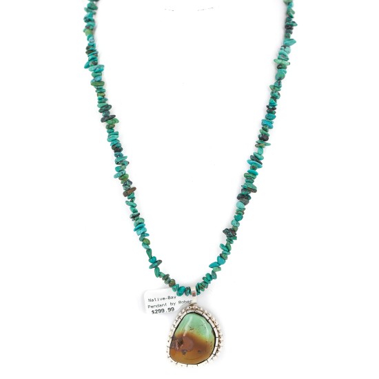 .925 Sterling Silver Certified Authentic Navajo Turquoise Native American Necklace 18293-750124-11