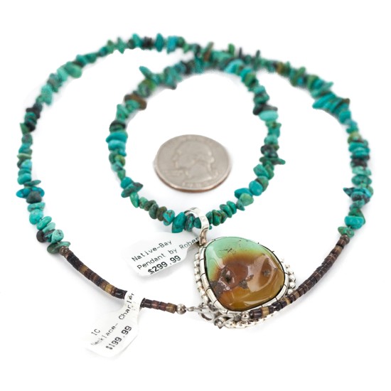 .925 Sterling Silver Certified Authentic Navajo Turquoise Native American Necklace 18293-750124-11