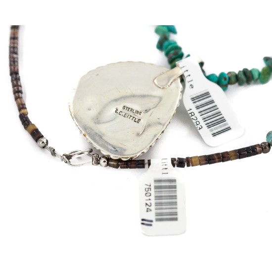 .925 Sterling Silver Certified Authentic Navajo Turquoise Native American Necklace 18293-750124-11