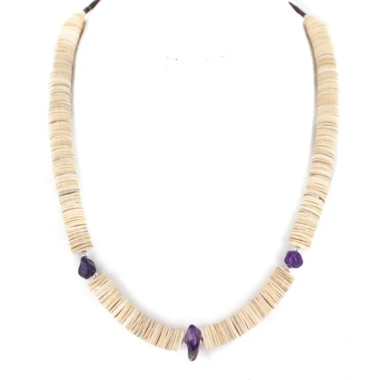 .925 Sterling Silver Navajo Natural Amethyst Graduated Melon Shell Native American Necklace 750244 .925 Sterling Silver Navajo Natural Amethyst Graduated Melon Shell Native American Necklace 750244
