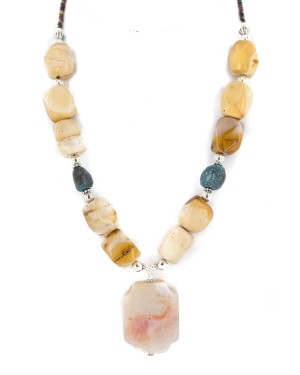 .925 Sterling Silver Certified Authentic Navajo Natural Turquoise Agate Jasper Native American Necklace 750246-1