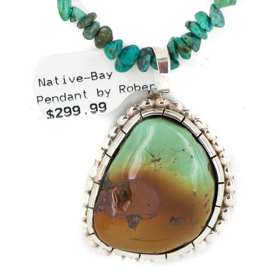 .925 Sterling Silver Certified Authentic Navajo Turquoise Native American Necklace 18293-750124-11