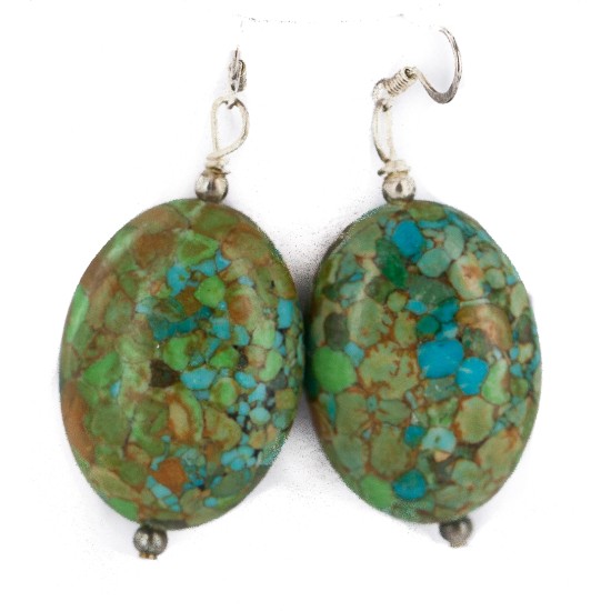 .925 Sterling Silver Hooks Certified Authentic Navajo Composite Turquoise Native American Dangle Earrings 18294-15