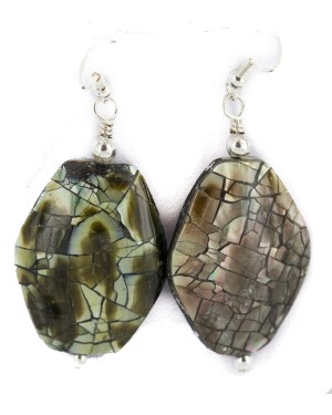 .925 Sterling Silver Hooks Certified Authentic Navajo Natural Abalone Native American Dangle Earrings 18294-19