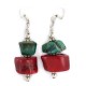 .925 Sterling Silver Hooks Certified Authentic Navajo Natural Turquoise Coral Native American Dangle Earrings 18294-20