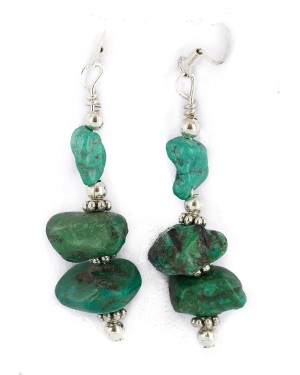 .925 Sterling Silver Hooks Certified Authentic Navajo Natural Turquoise Native American Dangle Earrings 18294-1