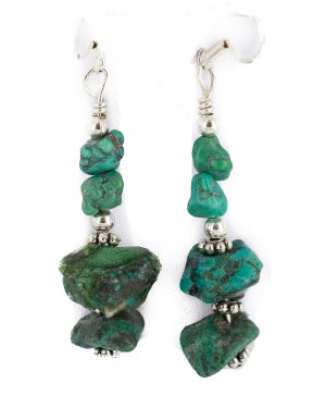 .925 Sterling Silver Hooks Certified Authentic Navajo Natural Turquoise Native American Dangle Earrings 18294-6