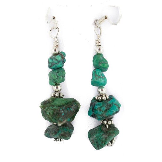.925 Sterling Silver Hooks Certified Authentic Navajo Natural Turquoise Native American Dangle Earrings 18294-6