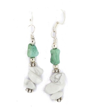 .925 Sterling Silver Hooks Navajo Certified Authentic White Howlite Native American Dangle Earrings 18294-24
