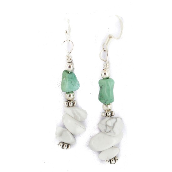 .925 Sterling Silver Hooks Navajo Certified Authentic White Howlite Native American Dangle Earrings 18294-24