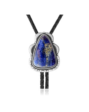 Sun .925 Sterling Silver Certified Authentic Handmade Navajo Native American Lapis Lazuli Bolo Tie 34266