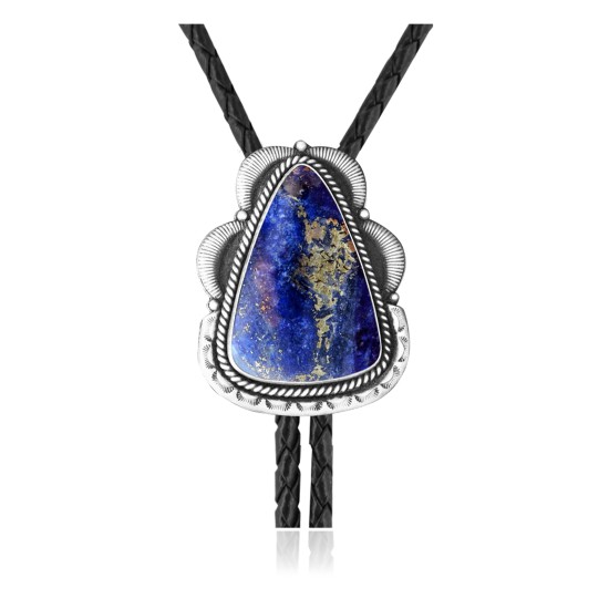 Sun .925 Sterling Silver Certified Authentic Handmade Navajo Native American Lapis Lazuli Bolo Tie 34266
