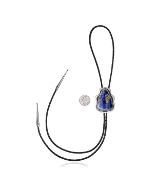 Sun .925 Sterling Silver Certified Authentic Handmade Navajo Native American Lapis Lazuli Bolo Tie 34266