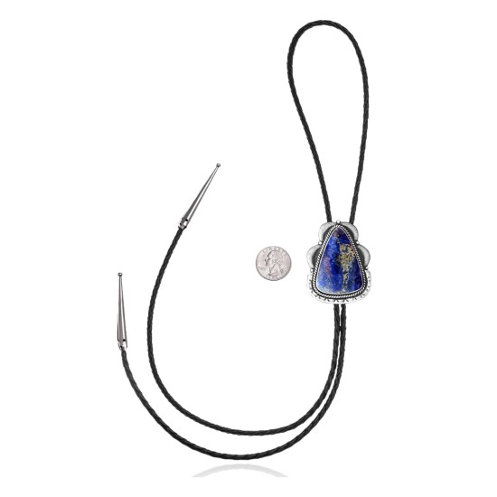 Sun .925 Sterling Silver Certified Authentic Handmade Navajo Native American Lapis Lazuli Bolo Tie 34266