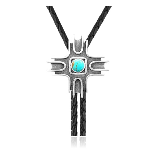 Sun, Cross .925 Sterling Silver Certified Authentic Handmade Navajo Native American Natural Turquoise Bolo Tie 34268 Sun, Cross .925 Sterling Silver Certified Authentic Handmade Navajo Native American Natural Turquoise Bolo Tie 34268