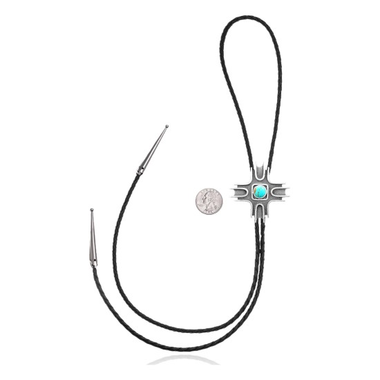 Sun, Cross .925 Sterling Silver Certified Authentic Handmade Navajo Native American Natural Turquoise Bolo Tie 34268 Sun, Cross .925 Sterling Silver Certified Authentic Handmade Navajo Native American Natural Turquoise Bolo Tie 34268