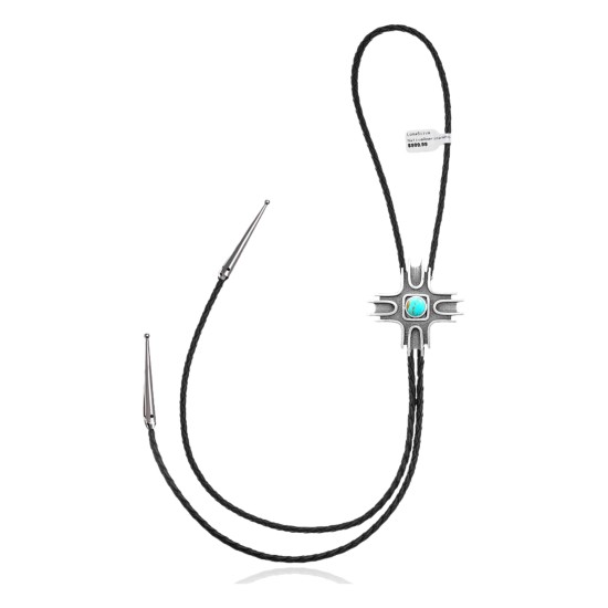 Sun, Cross .925 Sterling Silver Certified Authentic Handmade Navajo Native American Natural Turquoise Bolo Tie 34268 Sun, Cross .925 Sterling Silver Certified Authentic Handmade Navajo Native American Natural Turquoise Bolo Tie 34268