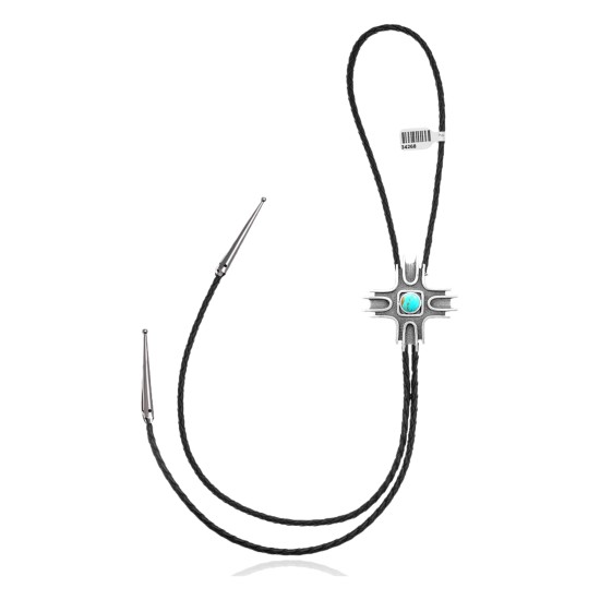 Sun, Cross .925 Sterling Silver Certified Authentic Handmade Navajo Native American Natural Turquoise Bolo Tie 34268 Sun, Cross .925 Sterling Silver Certified Authentic Handmade Navajo Native American Natural Turquoise Bolo Tie 34268