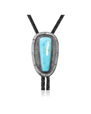 Handmade Certified Authentic Navajo .925 Sterling Silver Native American Natural Turquoise Bolo Tie 34270