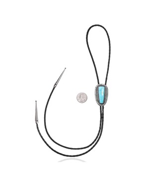 Handmade Certified Authentic Navajo .925 Sterling Silver Native American Natural Turquoise Bolo Tie 34270