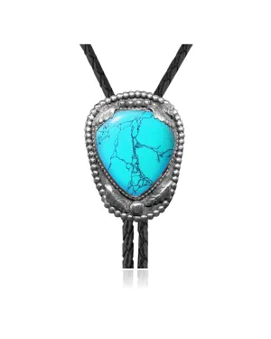 Feather .925 Sterling Silver Handmade Navajo Native American Natural Turquoise Bolo Tie 34274