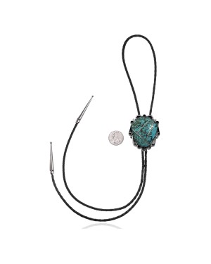 Handmade Certified Authentic Navajo .925 Sterling Silver Native American Natural Turquoise Bolo Tie 34275