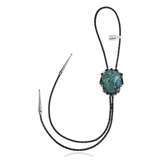Handmade Certified Authentic Navajo .925 Sterling Silver Native American Natural Turquoise Bolo Tie 34275