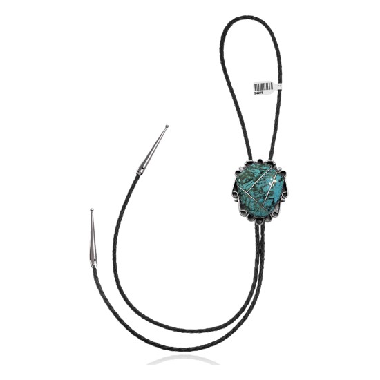 Handmade Certified Authentic Navajo .925 Sterling Silver Native American Natural Turquoise Bolo Tie 34275