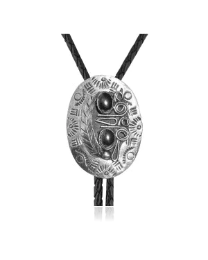 Feather .925 Sterling Silver Handmade Navajo Native American Black Onyx Bolo Tie 34276