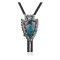Arrowhead, Feather Handmade Certified Authentic Navajo .925 Sterling Silver Native American Natural Turquoise Bolo Tie 34277