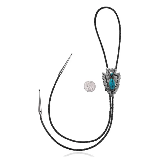 Arrowhead, Feather Handmade Navajo .925 Sterling Silver Native American Natural Turquoise Bolo Tie 34277 Arrowhead, Feather Handmade Navajo .925 Sterling Silver Native American Natural Turquoise Bolo Tie 34277