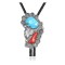 Large Feather .925 Sterling Silver Certified Authentic Handmade Navajo Native American Natural Turquoise Coral Bolo Tie 34285