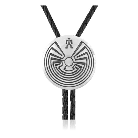 Man in the Maze .925 Sterling Silver Certified Authentic Handmade Navajo Native American Bolo Tie 34290