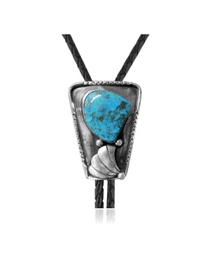 Wave .925 Sterling Silver Certified Authentic Handmade Navajo Native American Natural Turquoise Bolo Tie 34291