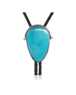 Handmade Certified Authentic Navajo .925 Sterling Silver Native American Natural Turquoise Bolo Tie 34293