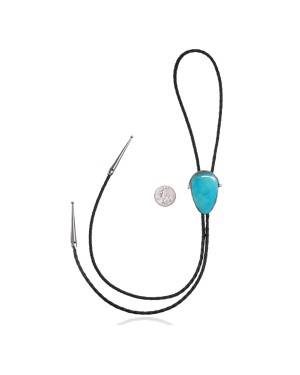 Handmade Certified Authentic Navajo .925 Sterling Silver Native American Natural Turquoise Bolo Tie 34293