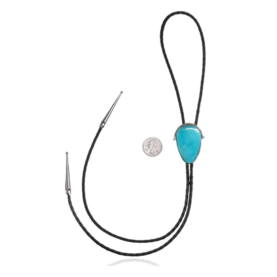 Handmade Navajo .925 Sterling Silver Native American Natural Turquoise Bolo Tie 34293