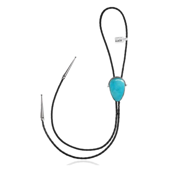 Handmade Navajo .925 Sterling Silver Native American Natural Turquoise Bolo Tie 34293
