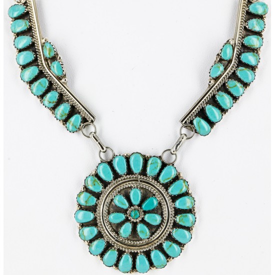 Handmade Certified Authentic Navajo .925 Sterling Silver Natural Turquoise Set Native American Necklace Earrings 15789-14644