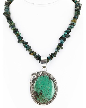 .925 Sterling Silver Handmade Certified Authentic Navajo Natural Turquoise Native American Necklace 14983-102248
