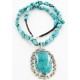 .925 Sterling Silver Handmade Certified Authentic Navajo Natural Turquoise Native American Necklace 15055-15409