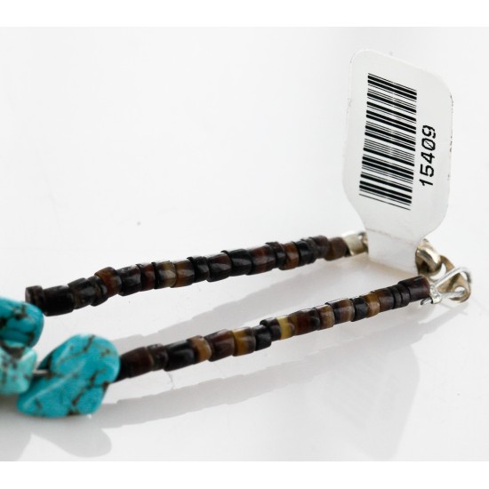 .925 Sterling Silver Handmade Certified Authentic Navajo Natural Turquoise Native American Necklace 15055-15409