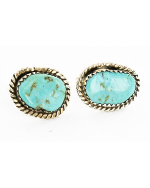 Certified Authentic Handmade Navajo .925 Sterling Silver Stud Native American Earrings Natural Turquoise 24376-1