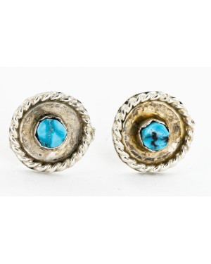 Certified Authentic Handmade Navajo .925 Sterling Silver Stud Native American Earrings Natural Turquoise 24376-2