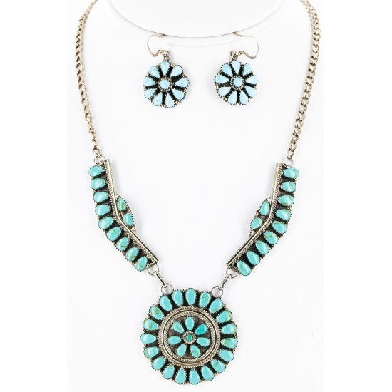 Handmade Certified Authentic Navajo .925 Sterling Silver Natural Turquoise Set Native American Necklace Earrings 15789-14644