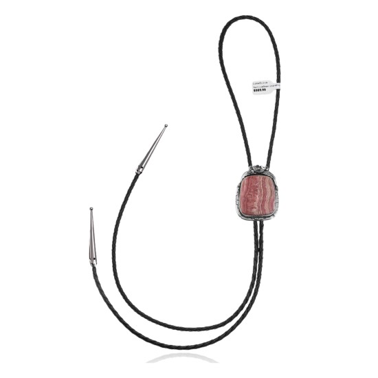 Flower .925 Sterling Silver Certified Authentic Handmade Navajo Native American Rhodochrosite Bolo Tie 34296